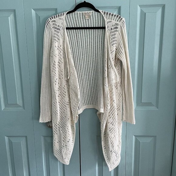Lucky Brand Sweaters - Lucky Brand Womens Crochet Open Weave Wool Blend Off White Waterfall Cardigan M